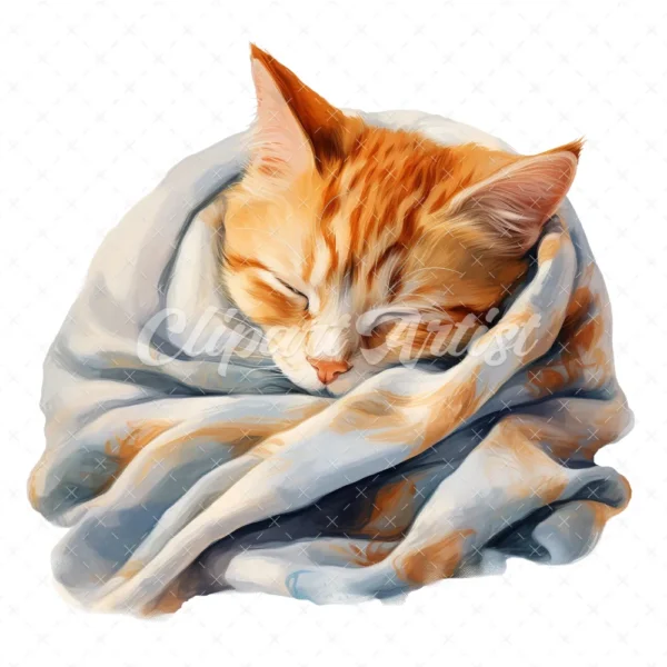 20 High-Quality Cat Sleeping in Shawl Clipart - Sleeping Cat digital watercolor JPG instant download for commercial use - Digital download