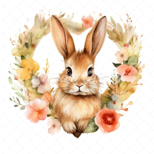 20 High-Quality Bunny in Heart Wreath Clipart - Bunny wreath digital watercolor JPG instant download for commercial use - Digital download