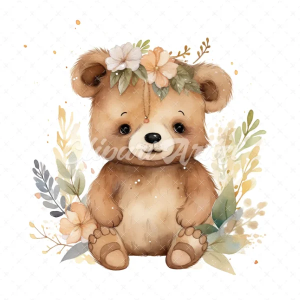 20 High-Quality Boho Cute Bears Clipart - Boho cute bears digital watercolor JPG instant download for commercial use - Digital download