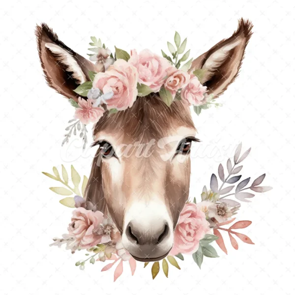 20 High-Quality Floral Donkey Clipart - Floral donkey digital watercolor JPG instant download for commercial use - Digital download