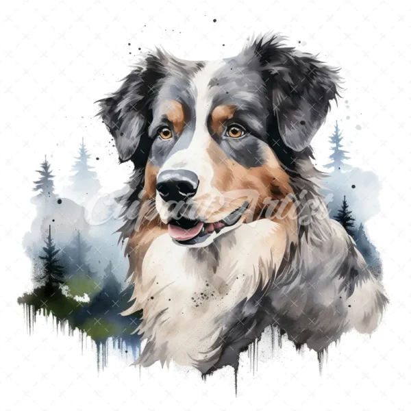 20 High-Quality Australian Shepherd Clipart - Shepherd dog digital watercolor JPG instant download for commercial use - Digital download