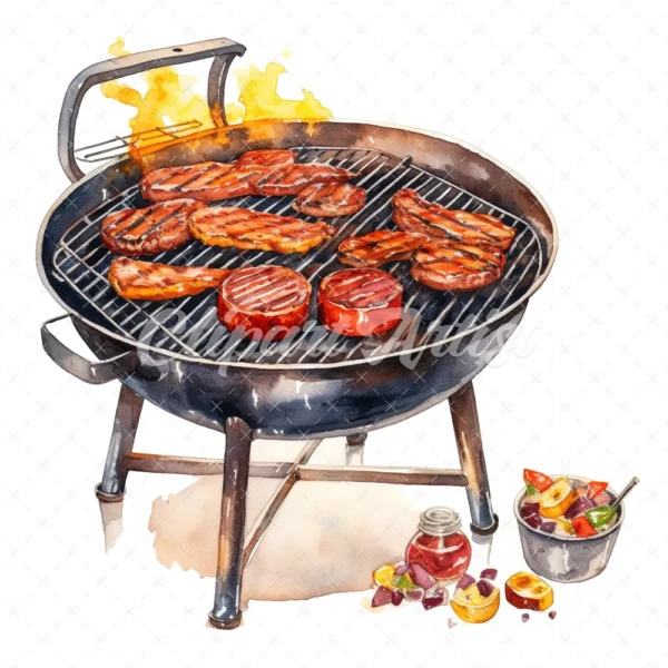 20 High-Quality BBQ Grill at Clipart - BBQ grill digital watercolor JPG instant download for commercial use - Digital download