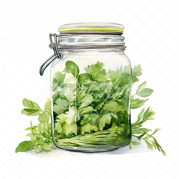 20 High-Quality Herbs Jar Clipart - Herbs jar digital watercolor JPG instant download for commercial use - Digital download