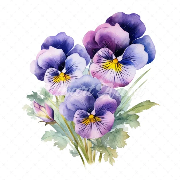 19 High-Quality Pansy Clipart - Pansy flowers digital watercolor JPG instant download for commercial use - Digital download
