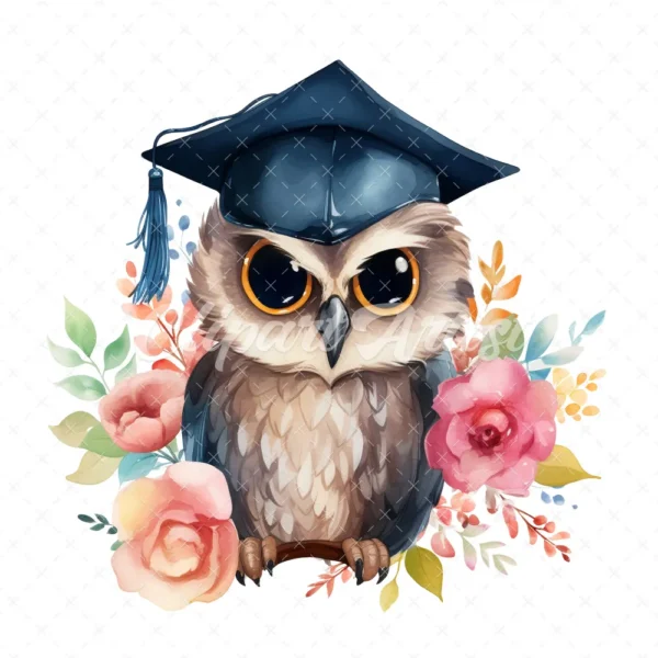 19 High-Quality Graduation Owl Clipart - Graduation owl digital watercolor JPG instant download for commercial use - Digital download