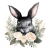 20 High-Quality Black Bunny With White Roses Clipart - Bunny digital watercolor JPG instant download for commercial use - Digital download