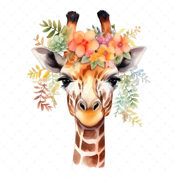 19 High-Quality Floral Giraffe Clipart - Floral giraffe digital watercolor JPG instant download for commercial use - Digital download