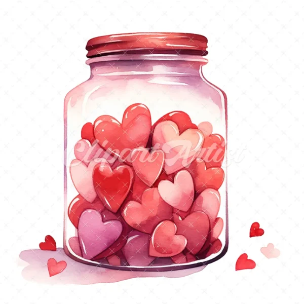 20 High-Quality Jar of Hearts Clipart - Jar of hearts digital watercolor JPG instant download for commercial use - Digital download