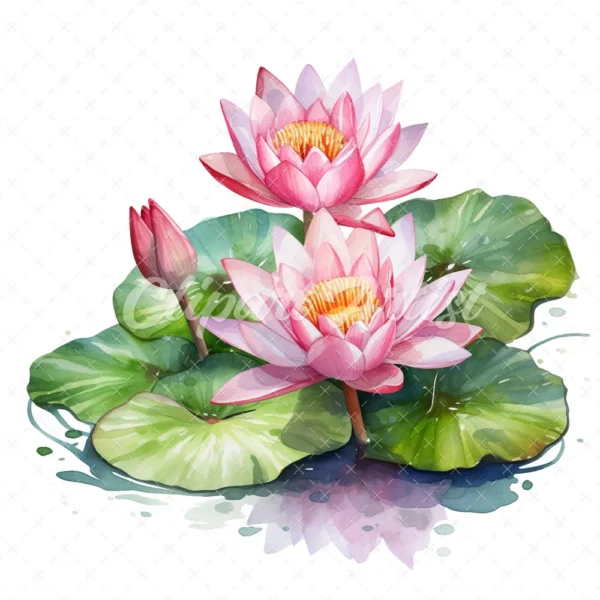 20 High-Quality Water Lily Clipart - Water lily digital watercolor JPG instant download for commercial use - Digital download