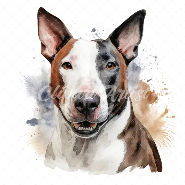 20 High-Quality Bull Terrier Portrait Clipart - Bull terrier digital watercolor JPG instant download for commercial use - Digital download
