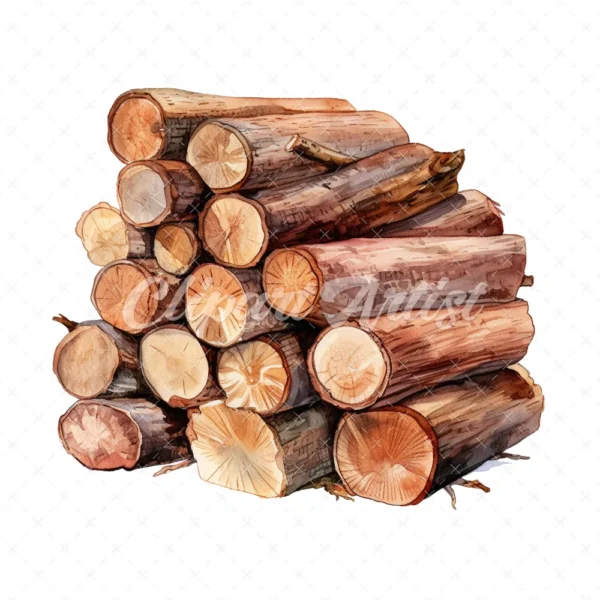 18 High-Quality Chopped Wood Clipart - Chopped wood digital watercolor JPG instant download for commercial use - Digital download