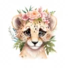 20 High-Quality Floral Cute Cheetah Clipart - Cute cheetah digital watercolor JPG instant download for commercial use - Digital download