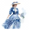 20 High-Quality Blue Victorian Dress Clipart - Victorian dress digital watercolor JPG instant download for commercial use - Digital download