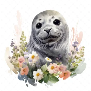 20 High-Quality Floral Seal Clipart - Floral seal digital watercolor JPG instant download for commercial use - Digital download