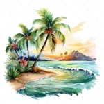 20 High-Quality Tropical Beach Clipart - Tropical beach digital watercolor JPG instant download for commercial use - Digital download