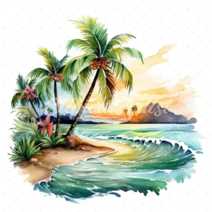 20 High-Quality Tropical Beach Clipart - Tropical beach digital watercolor JPG instant download for commercial use - Digital download