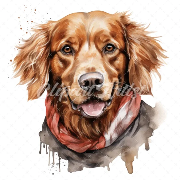 20 High-Quality Golden Retriever with Bandana Clipart - Dogs digital watercolor JPG instant download for commercial use - Digital download