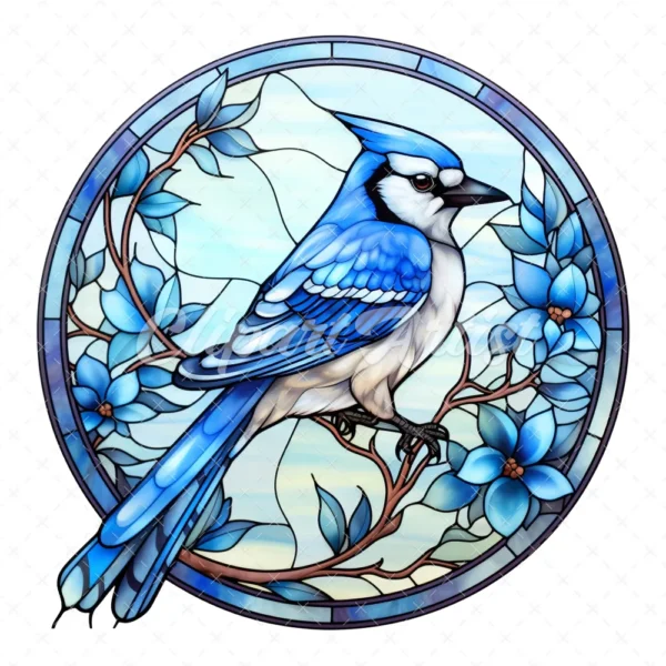 20 High-Quality Blue Jay Stained Glass Clipart - Blue jay digital watercolor JPG instant download for commercial use - Digital download