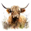 19 High-Quality Highland Cow in Grass Clipart - Highland cow digital watercolor JPG instant download for commercial use - Digital download