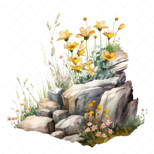 20 High-Quality Cliff Wildflowers Clipart - Cliff wildflowers digital watercolor JPG instant download for commercial use - Digital download
