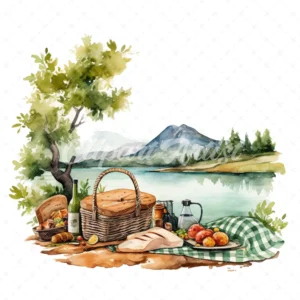 18 High-Quality Picnic Landscape Clipart - Picnic landscape digital watercolor JPG instant download for commercial use - Digital download