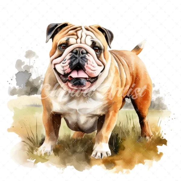 20 High-Quality Bulldog Clipart - Bulldog dog digital watercolor JPG instant download for commercial use - Digital download