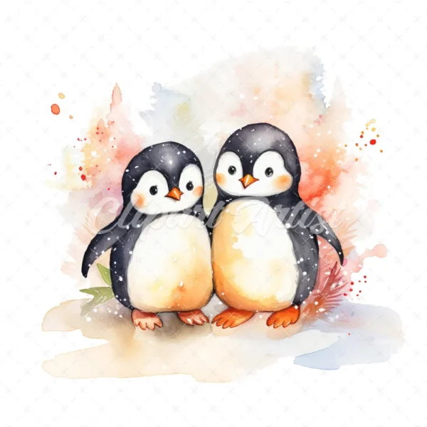 20 High-Quality Happy Penguin Friends Clipart - Penguin friend digital watercolor JPG instant download for commercial use - Digital download