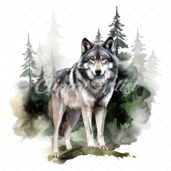 20 High-Quality Forest Grey Wolf Clipart - Forest grey wolf digital watercolor JPG instant download for commercial use - Digital download