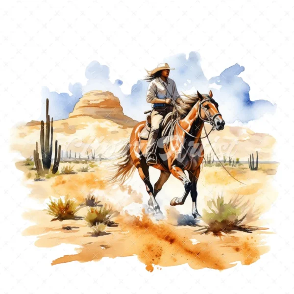 18 High-Quality Horse Riding in Desert Clipart - Horse riding digital watercolor JPG instant download for commercial use - Digital download