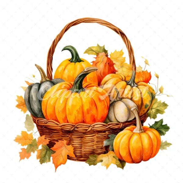 20 High-Quality Pumpkin Basket Clipart - Pumpkin basket digital watercolor JPG instant download for commercial use - Digital download
