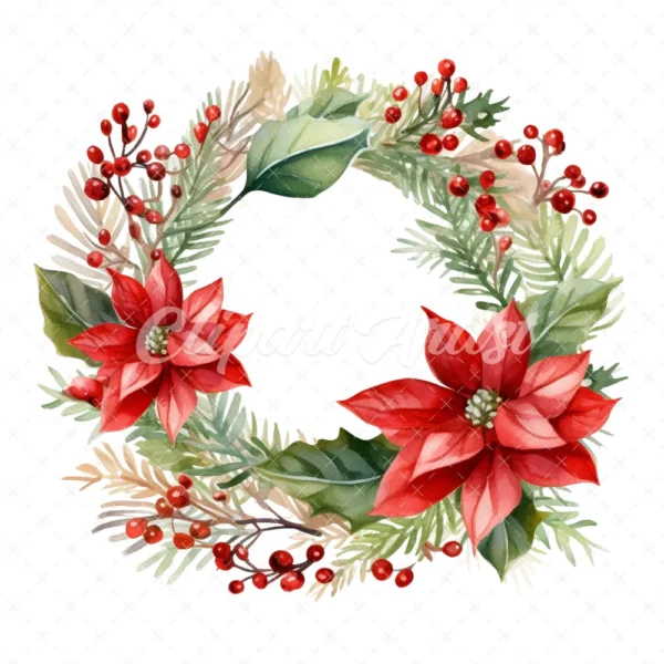 20 High-Quality Christmas Wreath Clipart - Christmas wreath digital watercolor JPG instant download for commercial use - Digital download