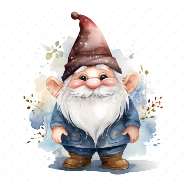 20 High-Quality Happy Cute Gnome Clipart - Happy cute gnome digital watercolor JPG instant download for commercial use - Digital download