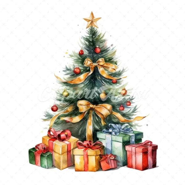 20 High-Quality Christmas Tree Gifts Clipart - Christmas gifts digital watercolor JPG instant download for commercial use - Digital download