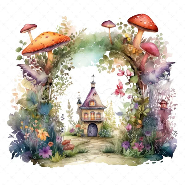 20 High-Quality Enchanted Fairy Forest Clipart - Fairy forest digital watercolor JPG instant download for commercial use - Digital download