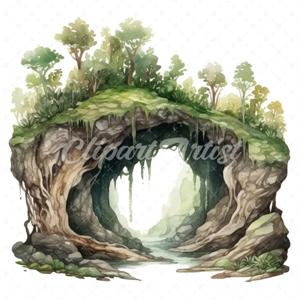 19 High-Quality Forest Cave Clipart - Forest cave digital watercolor JPG instant download for commercial use - Digital download