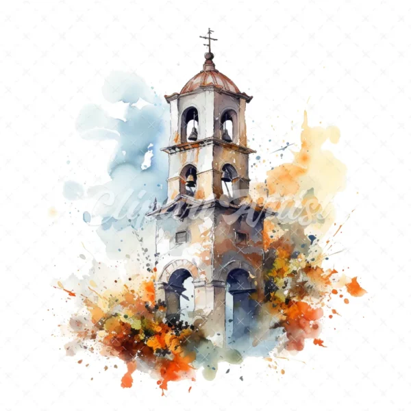 20 High-Quality Bell Tower Clipart - Bell tower digital watercolor JPG instant download for commercial use - Digital download
