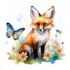 19 High-Quality Fox and Butterfly Clipart - Fox and butterfly digital watercolor JPG instant download for commercial use - Digital download
