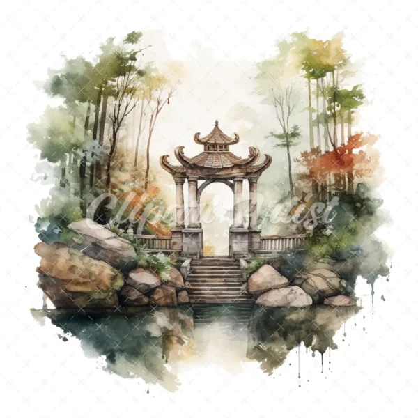 20 High-Quality Forest Shrine Clipart - Forest shrine digital watercolor JPG instant download for commercial use - Digital download