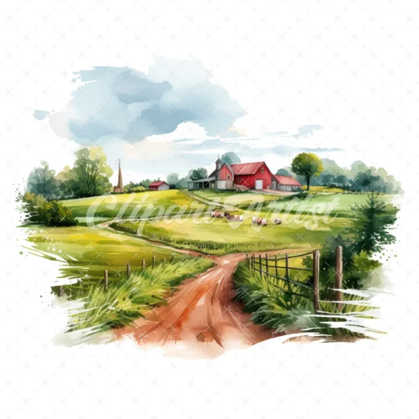 20 High-Quality Farm Fields Clipart - Farm fields digital watercolor JPG instant download for commercial use - Digital download