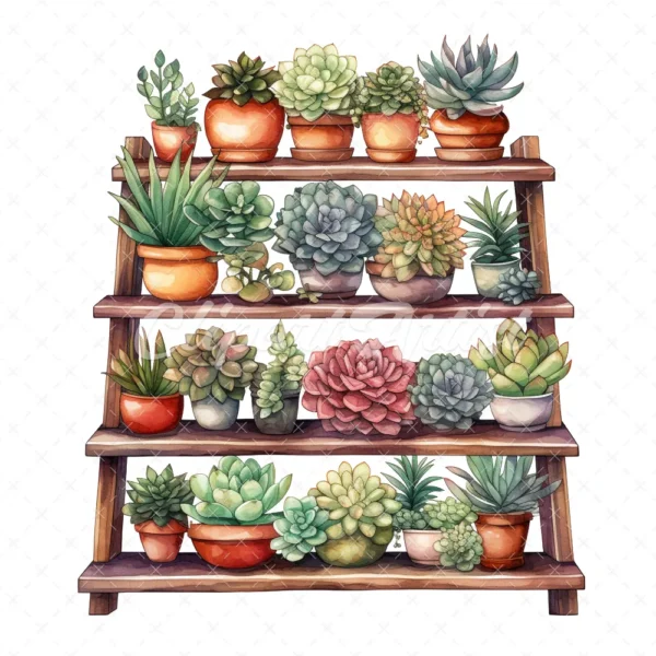 20 High-Quality Succulent Rack Clipart - Succulent rack digital watercolor JPG instant download for commercial use - Digital download