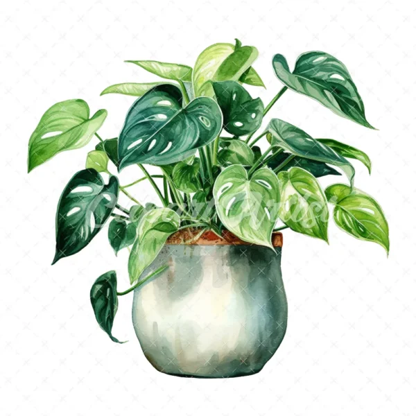 19 High-Quality Pot of Philodendron Clipart - Philodendron digital watercolor JPG instant download for commercial use - Digital download