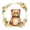 20 High-Quality Bear In Round Frame Rack Clipart - Bear frame digital watercolor JPG instant download for commercial use - Digital download