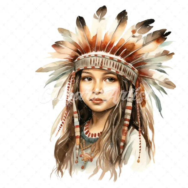 20 High-Quality Native American Girl Clipart - Native american digital watercolor JPG instant download for commercial use - Digital download