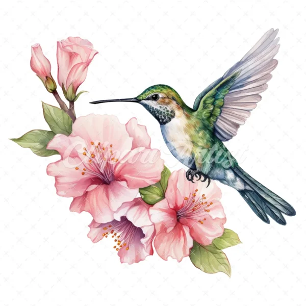 19 High-Quality Floral Hummingbird Clipart - Hummingbird digital watercolor JPG instant download for commercial use - Digital download