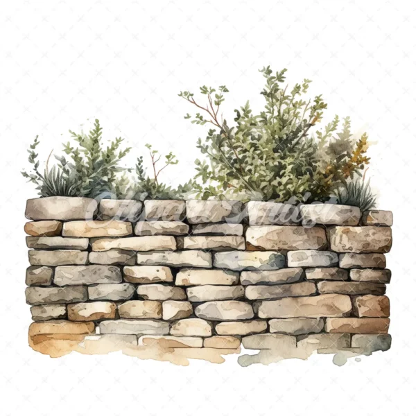 20 High-Quality Rustic Stone Wall Clipart - Rustic stone wall digital watercolor JPG instant download for commercial use - Digital download