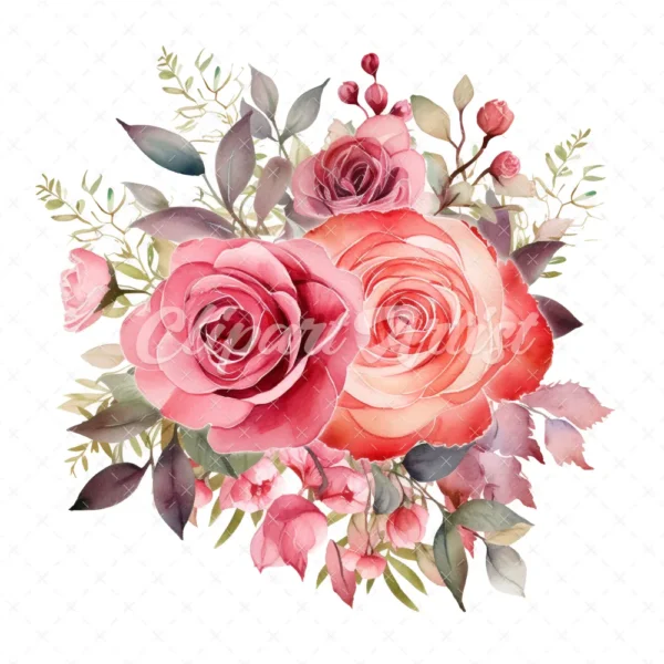 20 High-Quality Rose Bouquet Clipart - Rose bouquet digital watercolor JPG instant download for commercial use - Digital download
