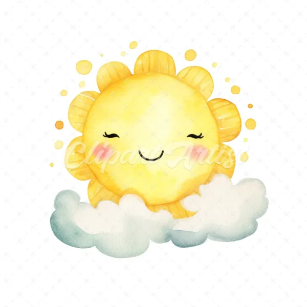18 High-Quality Cute Sun and Cloud Clipart - Cute sun cloud digital watercolor JPG instant download for commercial use - Digital download