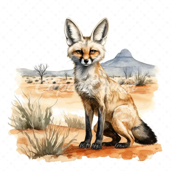 19 High-Quality Bat Eared Fox Clipart - Bat eared fox digital watercolor JPG instant download for commercial use - Digital download