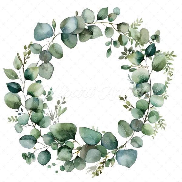 20 High-Quality Eucalyptus Wreath Clipart - Eucalyptus wreath digital watercolor JPG instant download for commercial use - Digital download