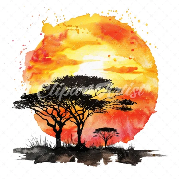 21 High-Quality African Sunset Clipart - African sunset digital watercolor JPG instant download for commercial use - Digital download